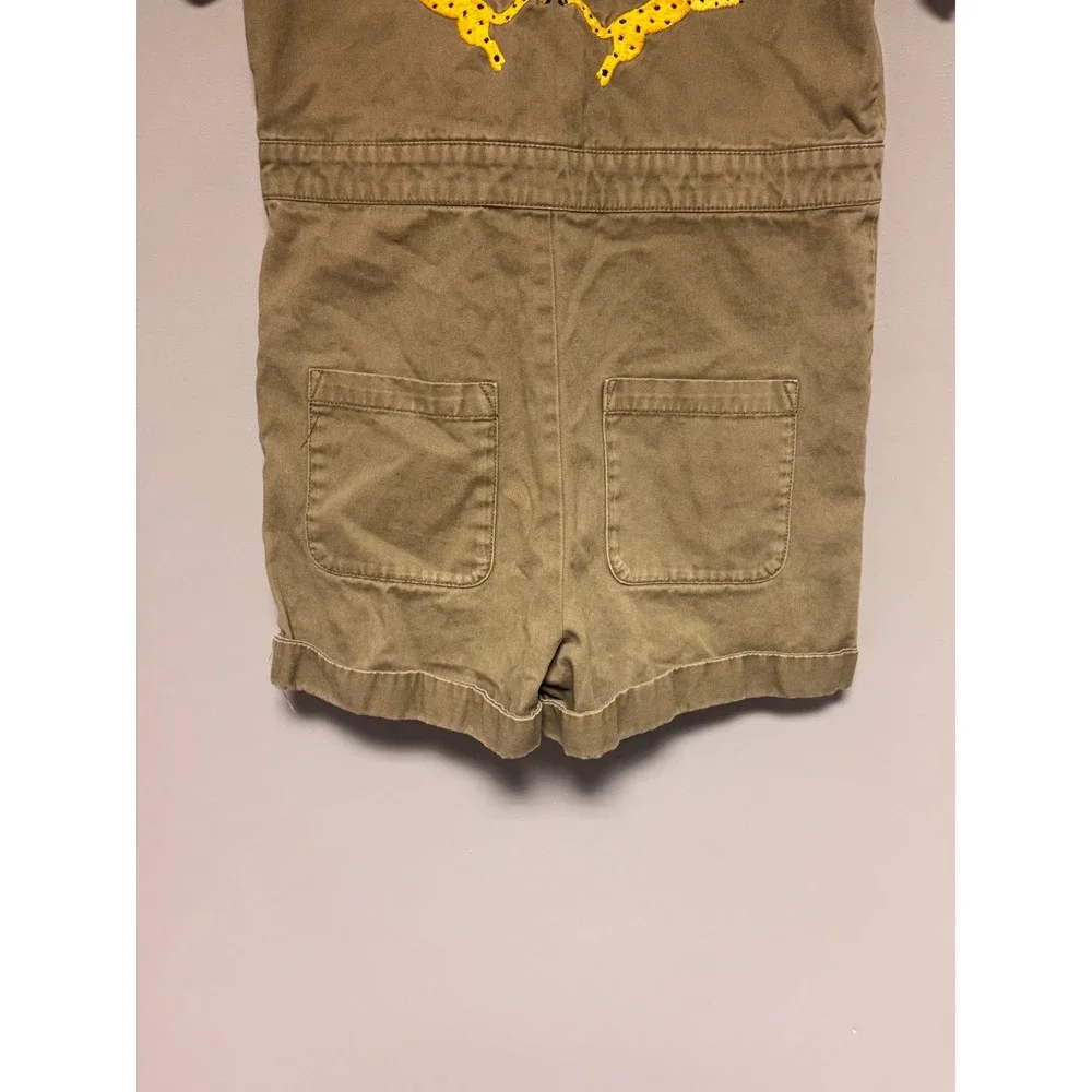 Hanna Andersson Kids Olive Green Jungle Utility Romper Embroidery Sx 120 US 6-7